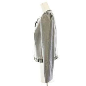 M'S GRACY フェイクレザージャケット ノーカラージャケット フリル ショート丈 36 シルバー色 TD-414513