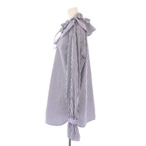 MILA OWEN MILAOWEN 25SS デタッチャブルラッフルブラウス シャツ 長袖 フリル 襟付き ストライプ柄 0 青 ブルー 09WFB251188