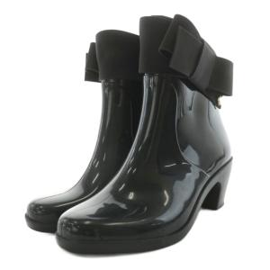 TOCCA レインブーツ レインシューズ ショートブーツ ヒール リボン ラバー L 黒 ブラック /AN21