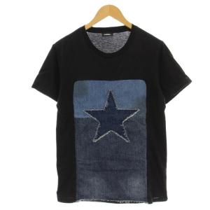Tシャツ 半袖 デニム切替 星 カットソー XS 黒 ブラック /G