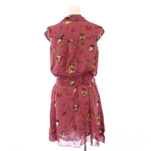 HYSTERIC GLAMOUR フレアワンピース ミニ丈 半袖 オープンカラー ストレッチ 総柄 ベルト シルク F ピンク /BB