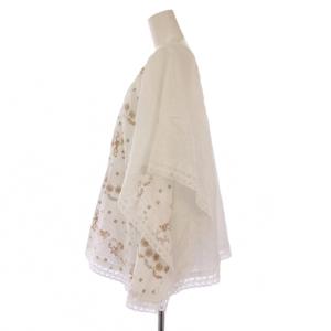 marble SUD シャツ ブラウス プルオーバー 七分袖 クルーネック 刺繍 麻 リネン F 白 ホワイト 茶 ブラウン