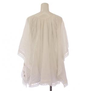 marble SUD シャツ ブラウス プルオーバー 七分袖 クルーネック 刺繍 麻 リネン F 白 ホワイト 茶 ブラウン