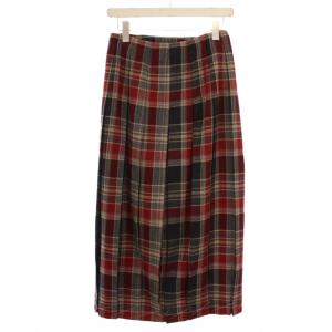 MARGARET HOWELL フレアスカート ロング チェック柄 ウール 2 赤 グレー /BM