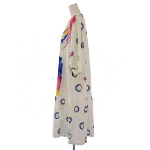 TSUMORI CHISATO SLEEP ナイトウェア ワンピース ミモレ ロング 七分袖 クルーネック ストレッチ 総柄 L 白 ホワイト