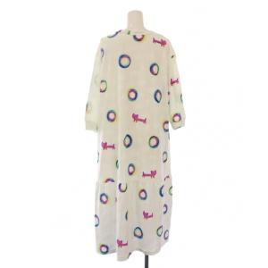 TSUMORI CHISATO SLEEP ナイトウェア ワンピース ミモレ ロング 七分袖 クルーネック ストレッチ 総柄 L 白 ホワイト