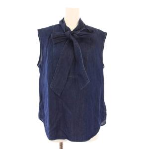 25SS コットンセルロースデニムボウタイノースリーブブラウス シャツ プルオーバー リボン 36 インディゴ