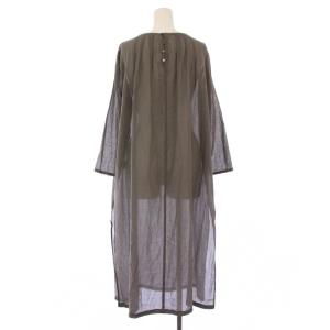 evam eva evameva エバムエバ タックロングワンピース ミモレ ロング 長袖 クルーネック シアー シースルー 無地 F グレー E191T080