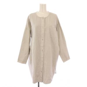 フランネルコットンシャツ ブラウス 長袖 クルーネック 無地 F ライトグレー V213T934 /BB