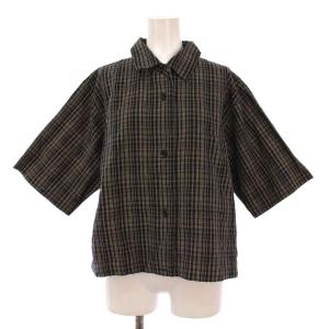 COTTON LINEN CHECK コットンリネンチェックシャツ ブラウス 半袖 レギュラーカラー ショート丈