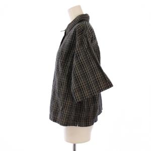 MHL. COTTON LINEN CHECK コットンリネンチェックシャツ ブラウス 半袖 レギュラーカラー ショート丈