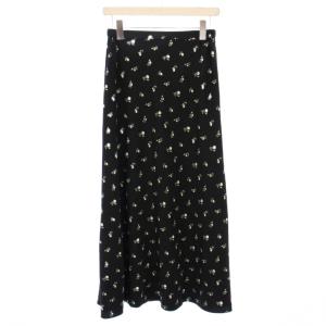 25SS 花柄ナロースカート フレア イージー マキシ ロング ウエストゴム 総柄 F 黒 ブラック LDZ1051101A0008