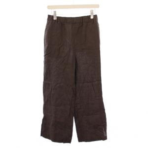 25SS 麻スリットイージーパンツ スラックス ウエストゴム 無地 38 茶 ブラウン 25030462710320