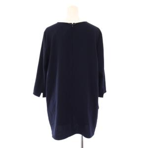 Whim Gazette WhimGazette 25SS バックサテンブラウス シャツ プルオーバー 七分袖 クルーネック ストレッチ 無地 F 紺 ネイビー