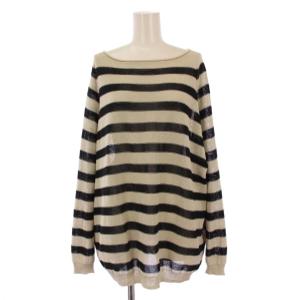 22SS ペーパーヤーンボーダープルオーバー ニット カットソー 長袖 F 白 黒 22080240818020