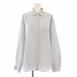 シアーバックタックシャツ ブラウス 長袖 レギュラーカラー シースルー 無地 麻 リネン混 F 水色 ライトブルー