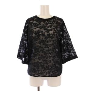 カットソー 半袖 クルーネック シアー シースルー 総レース F 黒 ブラック タグ付き /BB