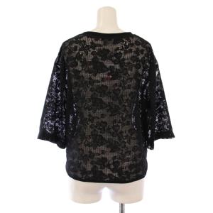 SHIPS カットソー 半袖 クルーネック シアー シースルー 総レース F 黒 ブラック タグ付き /BB