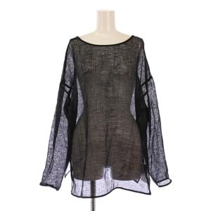 25SS メッシュリネンルーズプルオーバー カットソー 長袖 ボートネック 薄手 シアー シースルー 無地