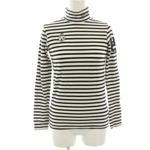 カットソー Tシャツ ゴルフウェア 長袖 ボーダー モックネック ロゴプリント 0 白 ホワイト 黒 ブラック