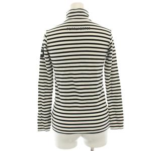 PEARLY GATES カットソー Tシャツ ゴルフウェア 長袖 ボーダー モックネック ロゴプリント 0 白 ホワイト 黒 ブラック