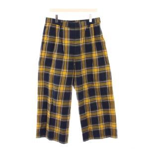 23AW ワイドパンツ タック ジップフライ チェック柄 M 紺 ネイビー 黄色 イエロー /BB