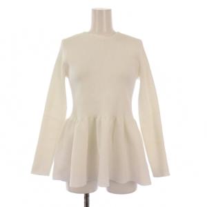 Pペプラムニット 長袖 クルーネック ストレッチ リブ F 白 ホワイト 15131044635 /BB