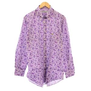 ボタンダウンシャツ カジュアル 長袖 レギュラーカラー ペイズリー柄 ロゴ 刺繍 43 紫 パープル /BB
