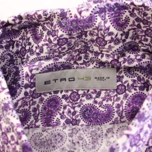 ETRO ボタンダウンシャツ カジュアル 長袖 レギュラーカラー ペイズリー柄 ロゴ 刺繍 43 紫 パープル /BB