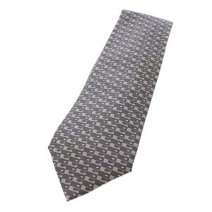 ネクタイ シルク 総柄 ワイドタイ カーキ グレー /TK OH