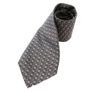 GUCCI ネクタイ シルク 総柄 ワイドタイ カーキ グレー /TK OH