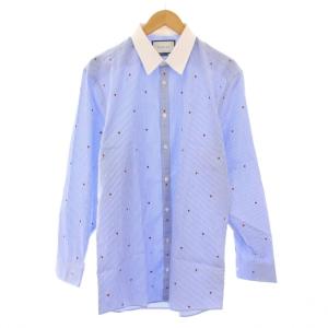 カジュアルシャツ チェック柄 ハート柄 刺繍 43 ブルー