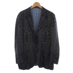 テーラードジャケット 総柄 シルク混 56 ネイビー 15380