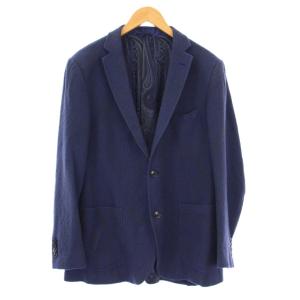 テーラードジャケット カシミヤ シルク 総柄 56 ネイビー