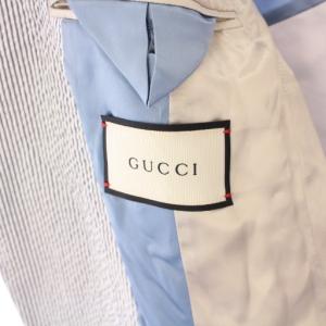 GUCCI シアサッカー テーラードジャケット ストライプ柄 54 ブルー