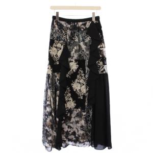 フレアスカート イージー ミモレ ロング ウエストゴム レース 総柄 36 黒 ブラック タグ付き /BB