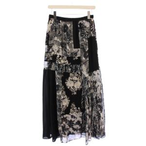 GRACE CONTINENTAL フレアスカート イージー ミモレ ロング ウエストゴム レース 総柄 36 黒 ブラック タグ付き /BB