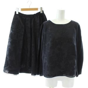 セットアップ フレアスカート カットソー 長袖 36 紺 ネイビー 柄 花柄 238-5BL.WM.KS.0001