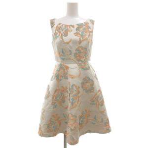 ノースリーブワンピース 34 ひざ丈 フレア 総柄 刺繍 グレー オレンジ /GV