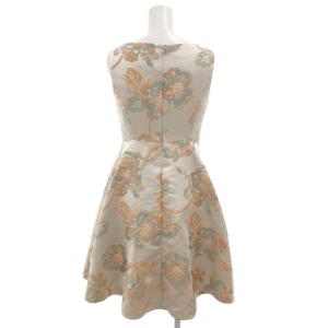 GRACE CONTINENTAL ノースリーブワンピース 34 ひざ丈 フレア 総柄 刺繍 グレー オレンジ /GV