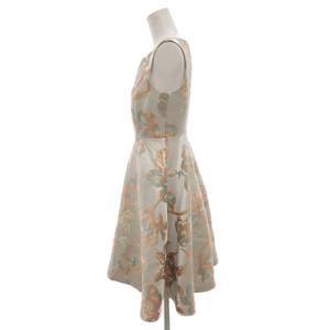 GRACE CONTINENTAL ノースリーブワンピース 34 ひざ丈 フレア 総柄 刺繍 グレー オレンジ /GV