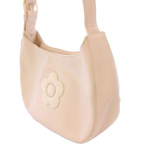 MARY QUANT ハーフムーンデイジーパッチトートバッグ ハンドバッグ ワンショルダーバッグ レザー ロゴ ワンカラー ピンク