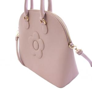 MARY QUANT デイジーパッチブガッティ 2WAY ハンドバッグ ショルダーバッグ レザー ロゴ ワンカラー ピンクグレー