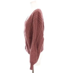 axes femme カーディガン ニット Vネック パールボタン 透かし編み 長袖 F ピンク ZA161X15 /YM