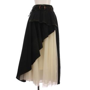 チュールボリュームスカート デニム ロング F 黒 白 152340820301-01 /YM
