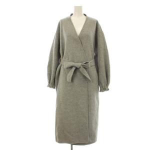 W/Nyリバーパフガウンコート2 ノーカラー ロング トッパー ウール ベルト付き 36 グレー 20020240509040