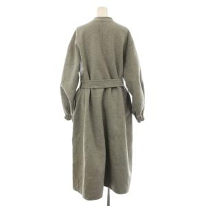 NOBLE W/Nyリバーパフガウンコート2 ノーカラー ロング トッパー ウール ベルト付き 36 グレー 20020240509040