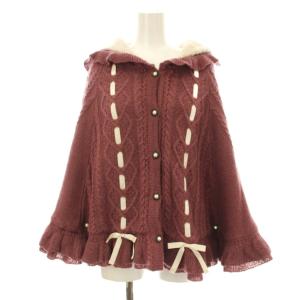 POETIQUE ガーリー裏ボアニットケープ ポンチョ フード ケーブル ビジュー装飾 M ピンク TS161X16P