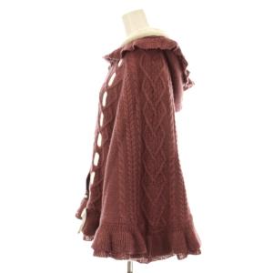 axes femme POETIQUE ガーリー裏ボアニットケープ ポンチョ フード ケーブル ビジュー装飾 M ピンク TS161X16P