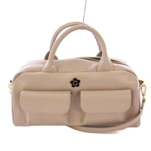 Wフラットポケットデイジー 2WAY ハンドバッグ ショルダーバッグ レザー ワンカラー グレージュ /BB